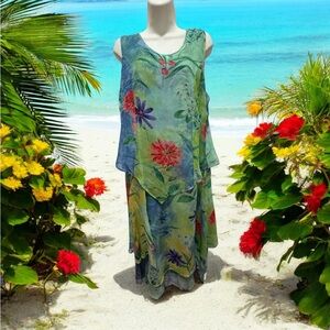 Phool vintage Tiered Sundress Green and Blue size m